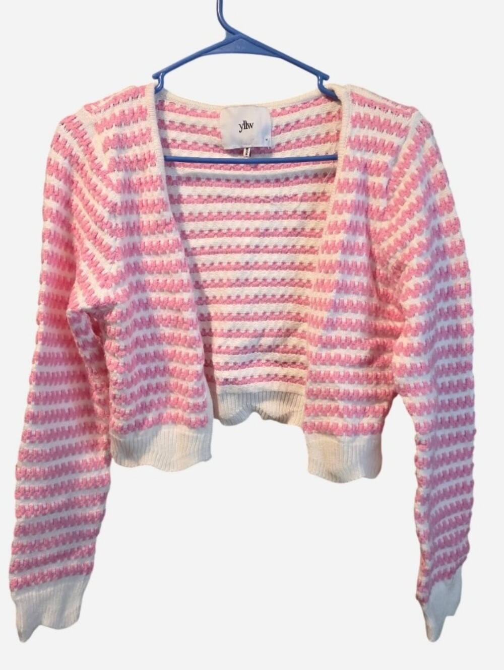 Yllw The Label Pink & White Striped Cropped Knit Cardigan